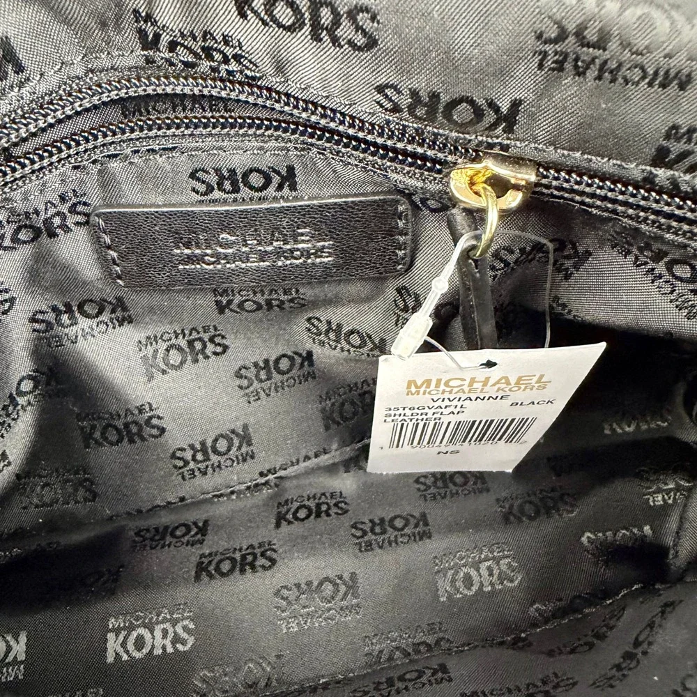 Michael Kors Sloan Quilted Leather Shoulder Bag Black Gold Chain Flap